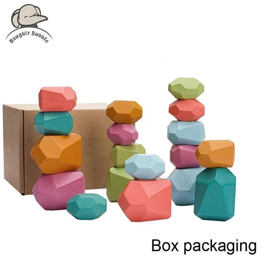 Wooden Rainbow Stones Building Blocks