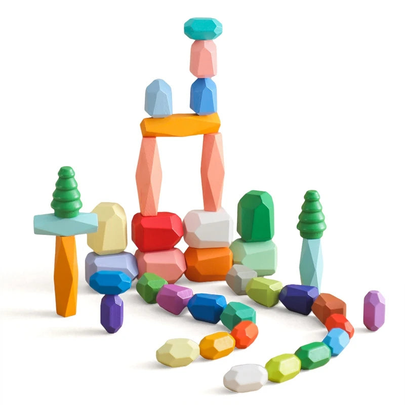 Wooden Rainbow Stones Building Blocks