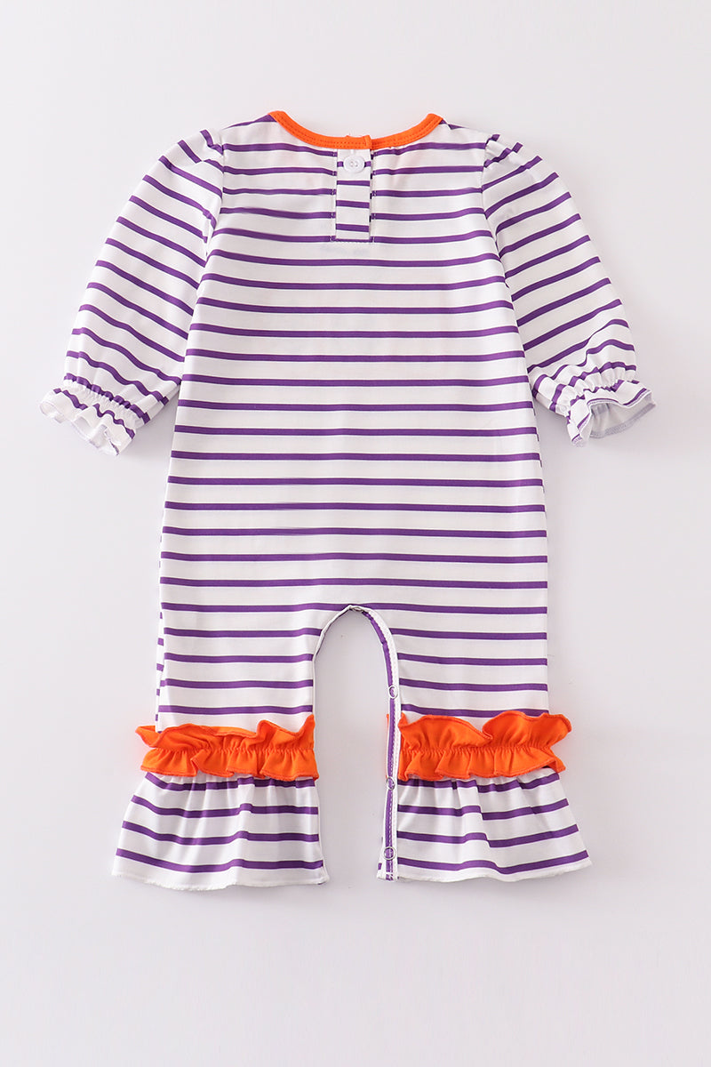 Purple Stripe BOO Applique Romper - Girl