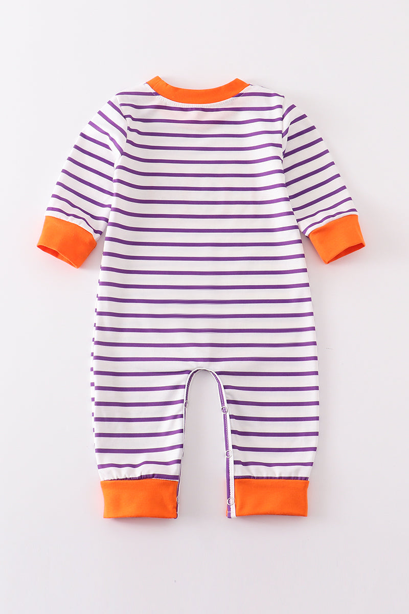 Purple Stripe Boo Applique Romper - Boy