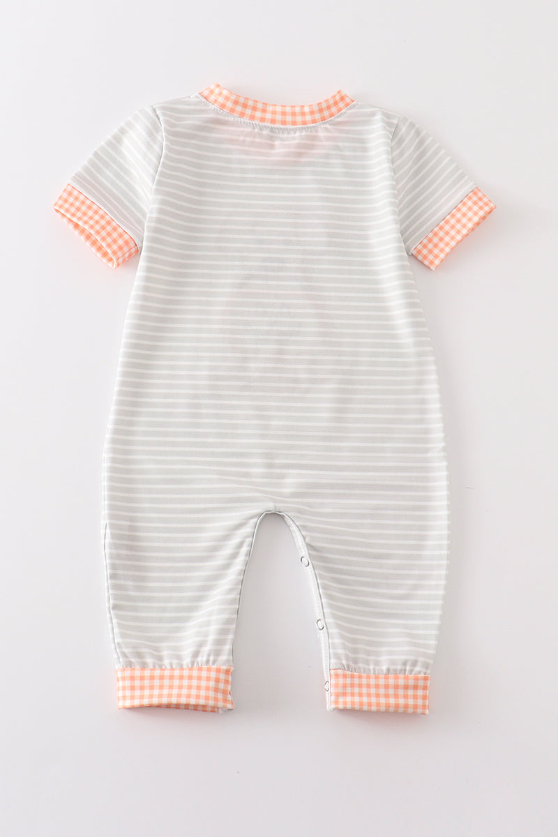 Grey Stripe Pumpkin Applique Romper